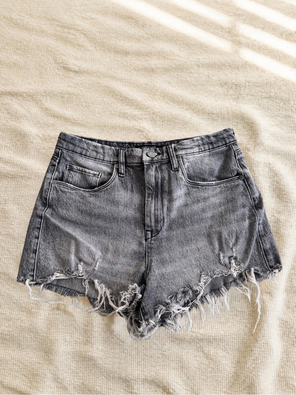 Blank NYC Washed Black Distressed Denim Shorts
